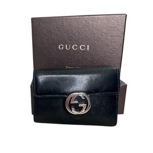 Gucci Black Leather key holder /Wallet with Silver Interlocking G